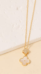 Gold Dipped Cz And Shell Clover Charms Necklace - Gold Cream