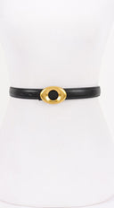 Maya Metal Buckle Faux Leather Belt in Black side profile view