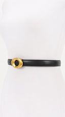 Maya Metal Buckle Faux Leather Belt in Black close-up detail