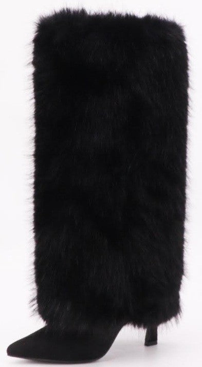 Marriana Faux Fur High Heel Boots - Black