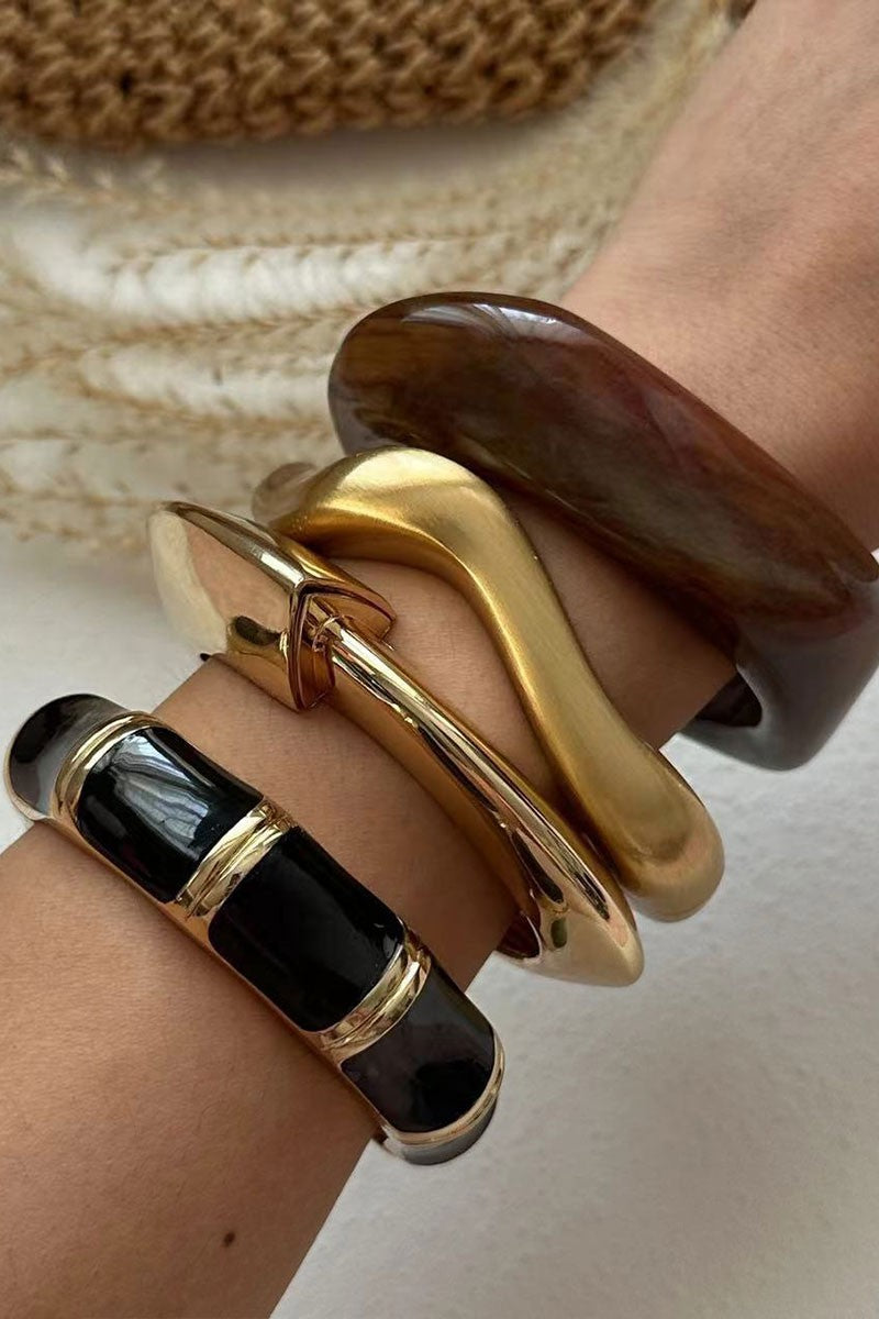 Orbit Squared Circle Wood Bracelet - Beige