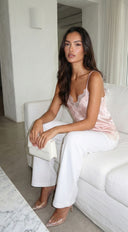 Vienna Lace Satin Cami in Pink seam and edge finishing detail
