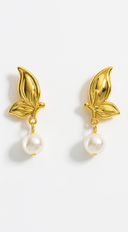 Eternal Flower Pearl Drop Dangle 18K Earrings - Gold