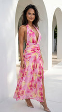 Floret Floral Print Maxi Dress - Pink Multi