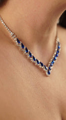 Shine & Glow Blue Sapphire Teardrop Stone Accented Collar Rhinestone Necklace & Earrings Set