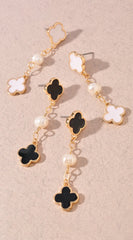 Mya Clover & Fresh Water Pearl Chain Earrings - Black