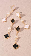Mya Clover & Fresh Water Pearl Chain Earrings - White