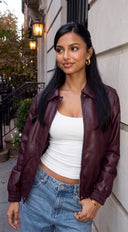 Montreal Faux Leather Bomber Jacket - Burgundy