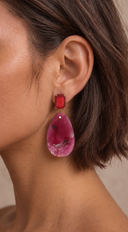 Zaria Teardrop Stone Crystal Drop Earrings - Berry