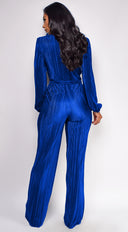 Juna Surplice Jumpsuit in Royal Blue close-up of fabric and construction