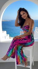 Sayla Multi Print Color Strapless Jumpsuit - Pink Multi