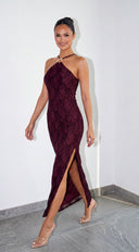 Zarevia Orbit Ring Mesh Maxi Dress - Burgundy