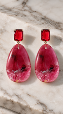 Zaria Teardrop Stone Crystal Drop Earrings - Berry