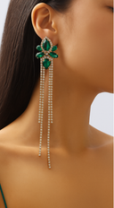 Lux Long Crystal Drop Earrings - Green