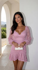 Nerano Lace Ruffle Asymmetric Mini Dress - Pink