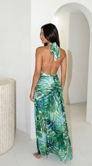 Capri Halter Tropical Print Maxi Dress - Green