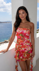 Vermellia Floral Ruffle Strapless Mini Dress - Pink