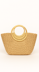 Summer Day Bamboo Handle Straw Bag - Khaki