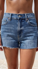 Leni Distressed Denim Shorts - Blue