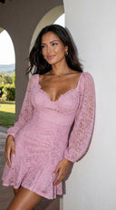 Nerano Lace Ruffle Asymmetric Mini Dress - Pink