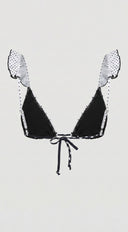 Tulum Ruffle Polka Dot Bikini Set in Black close-up of fabric and construction