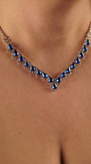 Shine & Glow Blue Sapphire Teardrop Stone Accented Collar Rhinestone Necklace & Earrings Set