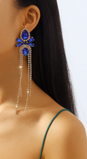 Lux Long Crystal Drop Earrings - Blue
