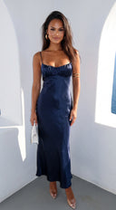 Olivienne Satin Maxi Dress - Navy Blue