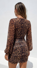 Deniz Surplice Mini Dress - Brown