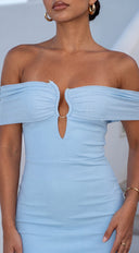 Calista Gold Detail Off Shoulder Maxi Dress - Blue
