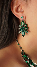 Sophistication Emerald Green Multi Stone Evening Necklace & Earrings Set styled on model