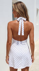 Naylisse Polka Dot Halter Mini Dress - Ivory White