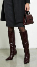 Isolde Croc-Embossed High Heel Boots - Burgundy