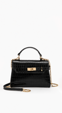 Vienna Faux Croc Top Handle Crossbody Bag - Black