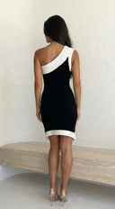 Cannes Contour Arc Knit Contrast Mini Dress in Black styled outfit flat lay