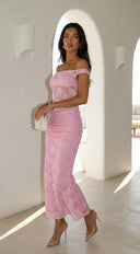 Roselune Lace Off Shoulder Dress - Pink