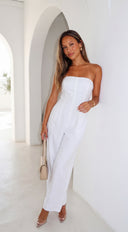 Elarya Tube Wide Leg Jumpsuit in White side profile view on model