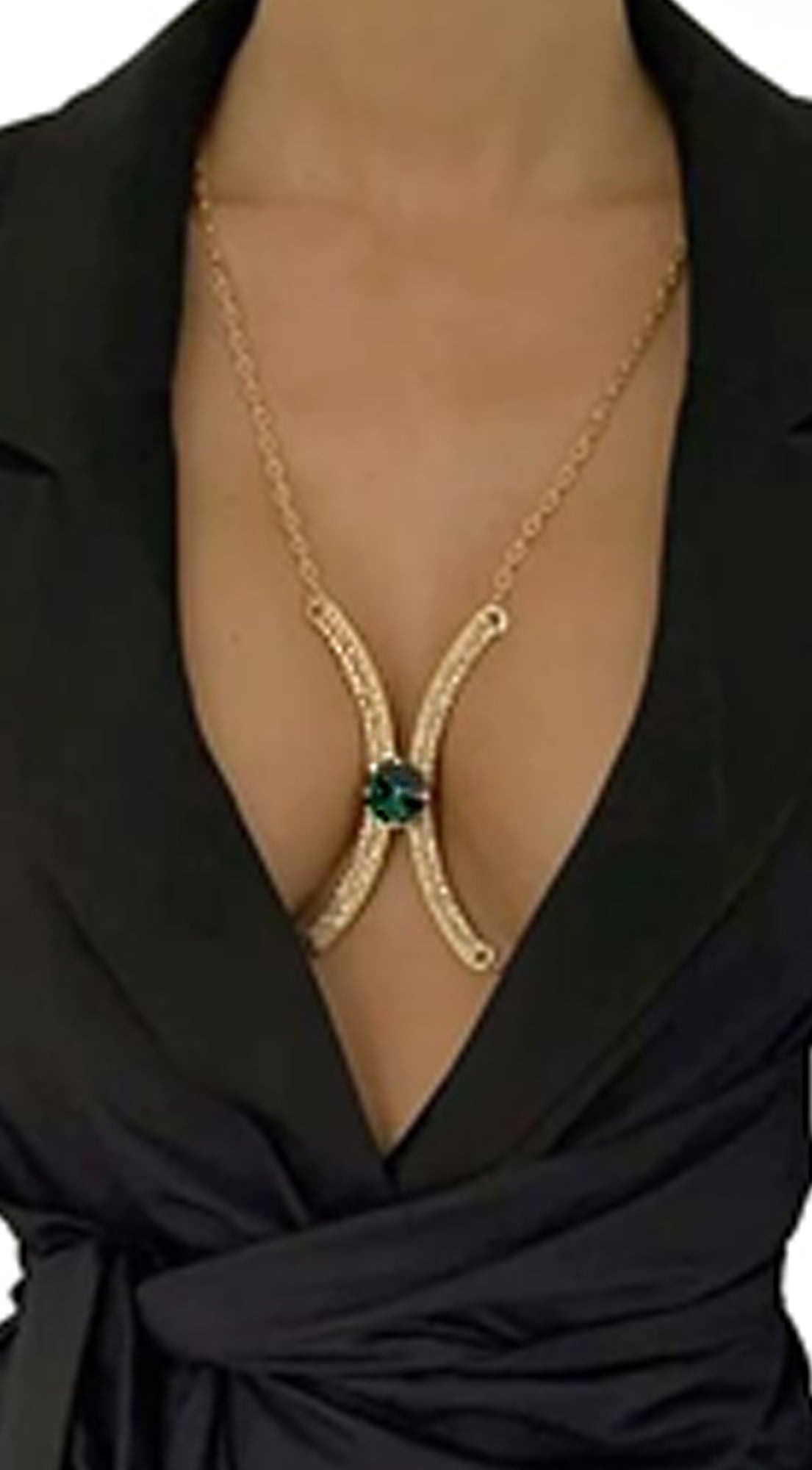Elara Crystal Green Gem Bra Chain - Gold