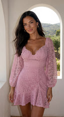 Nerano Lace Ruffle Asymmetric Mini Dress - Pink