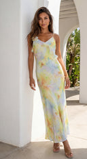 Floravie Watercolor Floral Maxi Dress - Green Multi