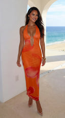 Azariya Floral Plunge Cutout Maxi Dress - Orange