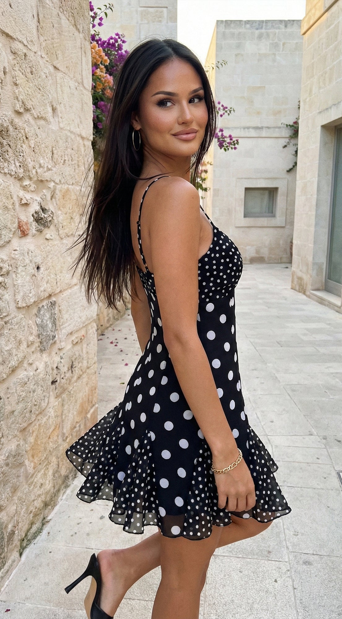 Sorella Polka Dot Chiffon Mini Dress - Black