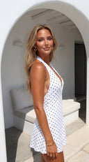 Naylisse Polka Dot Halter Mini Dress - Ivory White