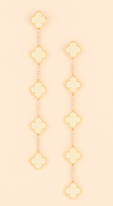 Emy Jeweled Clover Charm Drop Earrings - Ivory