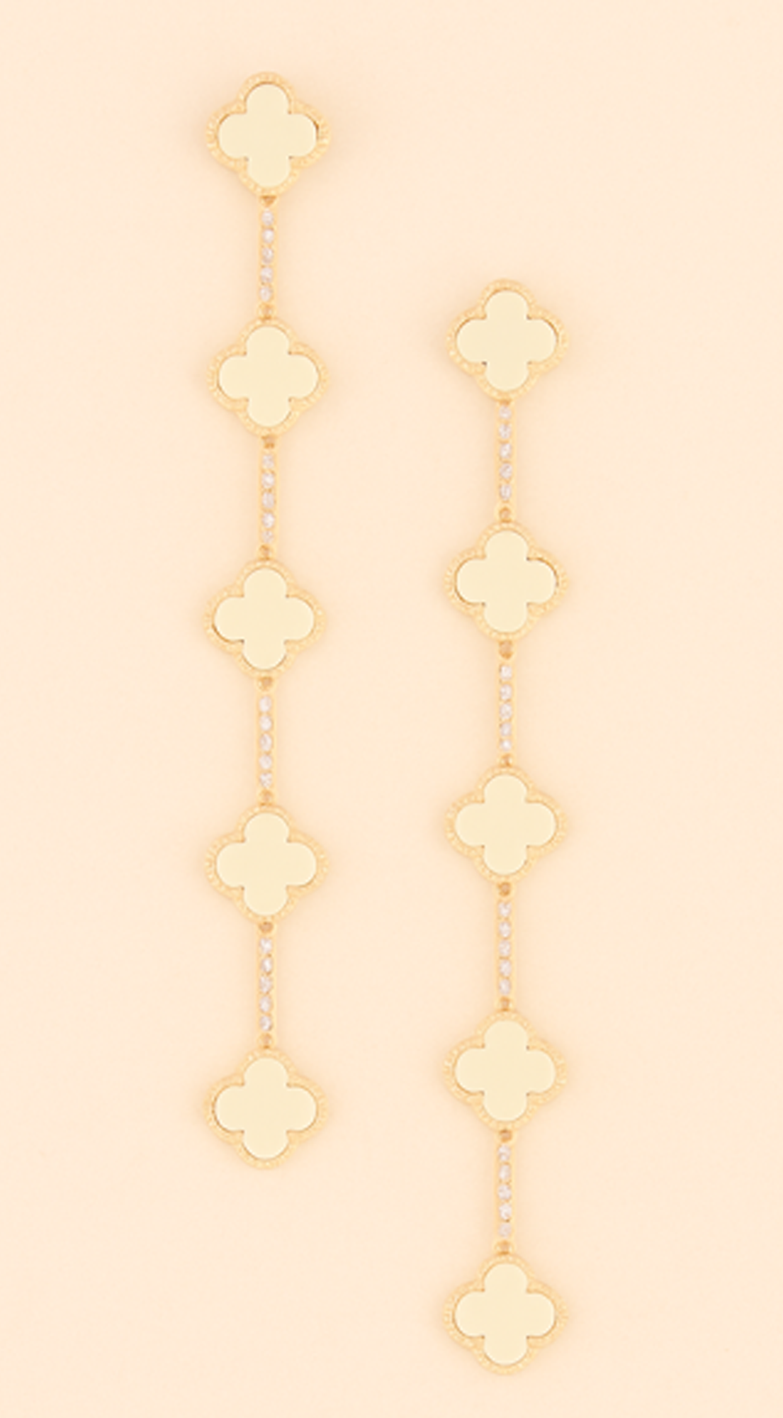 Emy Jeweled Clover Charm Drop Earrings - Ivory