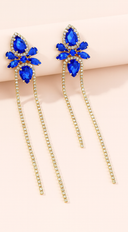Lux Long Crystal Drop Earrings - Blue