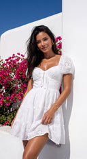 Idylla Eyelet Tiered Mini Dress - White
