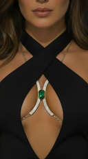 Elara Crystal Green Gem Bra Chain - Gold
