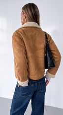 Kavelle Reversible Suede Shearling Aviator Jacket - Brown Multi
