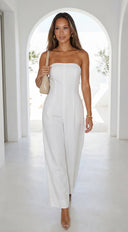 Elarya Tube Wide Leg Jumpsuit in White back hemline and length on model